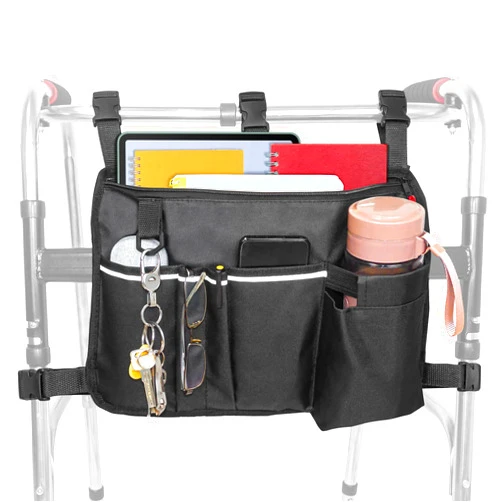 TONINT Large Walker Bag with Water Cup Holder,Walker Basket,Foldable Walker Storage Bag,Side Walker Bag,Walker Side Access Bag Organizer Pouch Tote,Scooters or Rollator Walkers (Large)