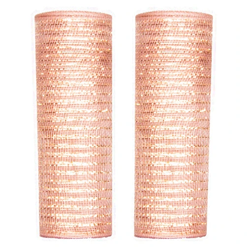 ESINO Decor Mesh Poly Ribbons 10 Inch x 30 Feet Each Roll Metallic Foil Mesh Ribbon Christmas Tree Decorative Mesh Red and White Rolls for Xmas Wreaths (Rose Gold+Fine foil)