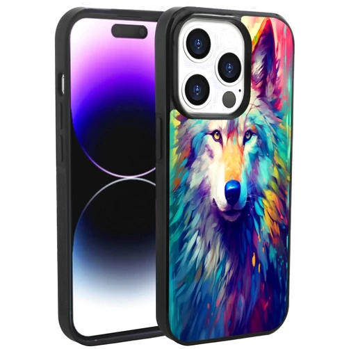 DAFEI Phone Case Compatible with iPhone 14 Pro Max Wolf Art-aa1456 Black Frame Shockproof and Slim Rubber TPU Material with Uniqe Design