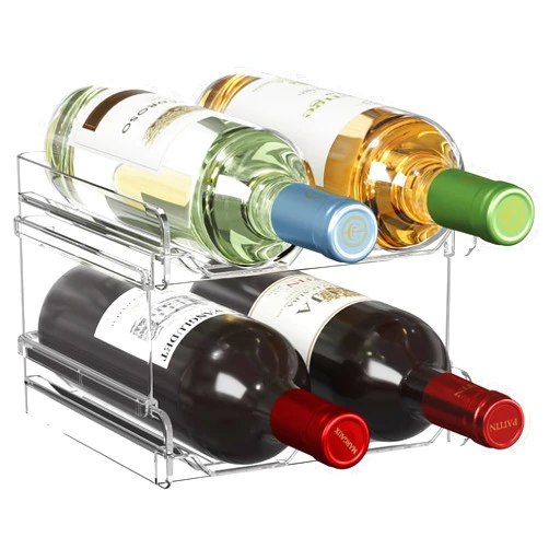 Lifewit Plastic Stackable Wine Rack for Refrigerator, Cabinet, Countertop,Wine Bottle Holder, Water Bottle Organizer for Fridge, Pantry, Hold 4 Bottles