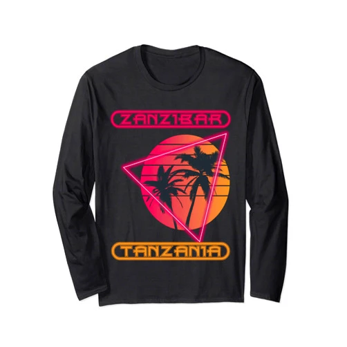 Zanzibar Souvenir Tanzania Sea Surfing Palm Beach Zanzibar Tanzania Retro Palm tree Ocean Vacation Surfing Long Sleeve T-Shirt