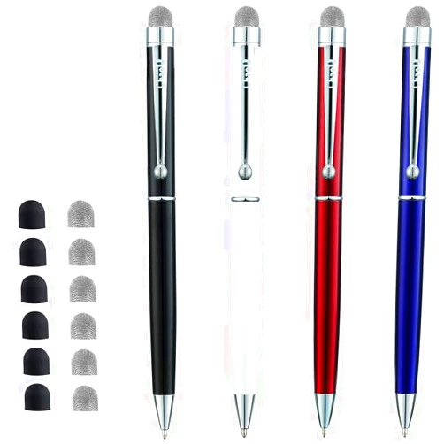 ChaoQ Stylus Pen, 4 Pcs Hybrid Mesh Fiber Tip Stylus Pens and Ballpoint Pens for Touch Screen Devices with 6 Extras Mesh Fiber Tips 6 Rubber Tips (4 Pens and 12 Tips) - Black, White, Red, Blue