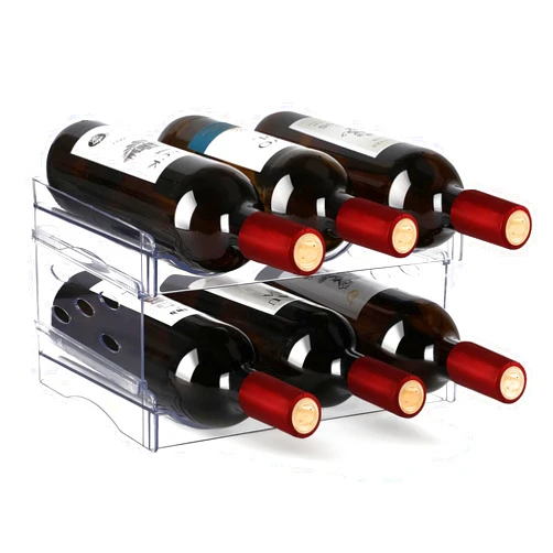 EZ COZY Wine Rack-2 Pack Stackable Wine Rack for 6 Bottles,Wine Rack for Inside Cabinet,for Pantry,Refrigerator,Countertop Organization (2 Tier)