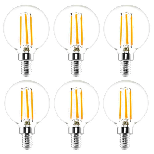 Bluex Bulbs 6 Pack G16.5 Light Bulb LED 4W - 2700K Warm White Dimmable 40W Equivalent E12 Candelabra Bulb 120V - Short Light Bulbs Bedroom, Kitchen, Pendant, Chandeliers, Vanity Bulbs, LED G50 Globe Light Bulbs