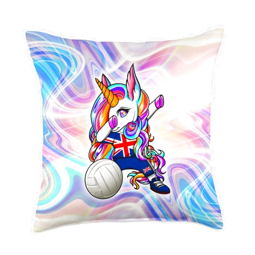 Teeisle United Kingdom Volleyball Dabbing Unicorn United Kingdom Volleyball Fan Jersey UK Flag Throw Pillow, 18x18, Multicolor