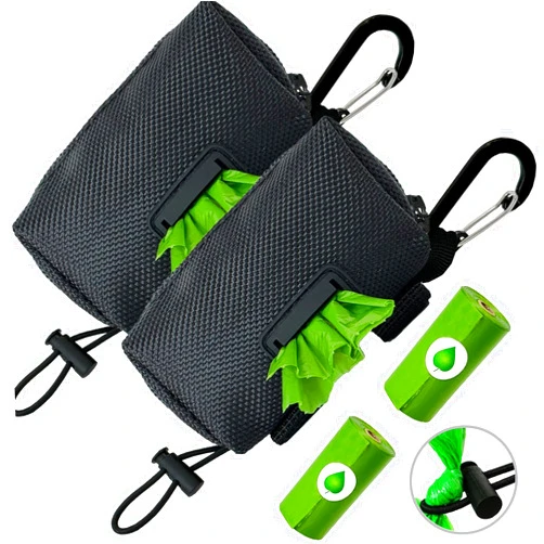 CAKOVANO Dog Poop Bag Holder, 2 Pack Poop Bag Holder for Leash, CAKOVANO Pet Waste Bag Dispenser Dog Bag Holder Leash Attachment, Poop Bag Dispenser with Carabiner Clip with 2 Rolls of Poop Bags