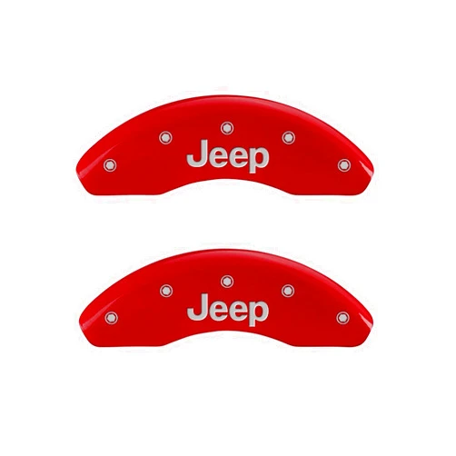 MGP Caliper Covers 42013SJEPRD Red Powder Coat Finish Front and Rear Caliper Cover, Set of 4 (JEEP Silver Characters, Engraved)
