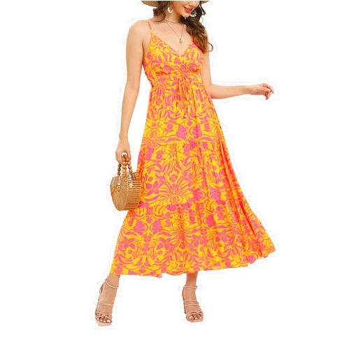 OSTOO Women's Floral Print Maxi Dresses Sleeveless Sleeves Boho Empire Waist Dress
