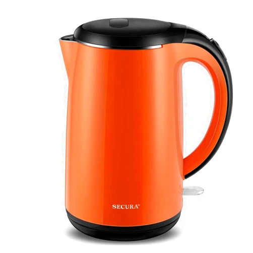 Secura Original Stainless Steel Double Wall Electric Water Kettle 1.8 Quart with Auto Shut-Off & Boil-Dry Protection, Orange SWK-1701DO/HB-3227B