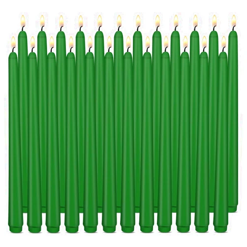 Soyyla Green Taper Candles, Set of 24 Unscented and Smokeless 10 Inch Taper Candles Long Burning, Paraffin Wax with Cotton Wicks for Burning Approxinately 7-8 Hours Time