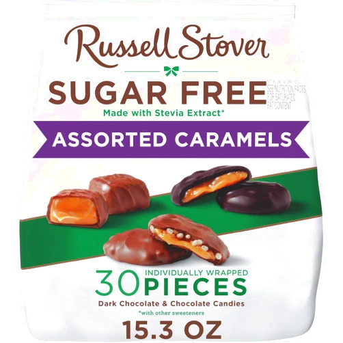 RUSSELL STOVER Sugar Free Assorted Caramels in Chocolate Candy, 15.3 oz. bag