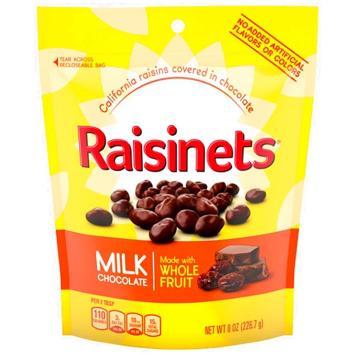 Raisinets, Milk Chocolate Covered California Raisins, 8.0 oz Resealable Bag, Bulk 8 pack