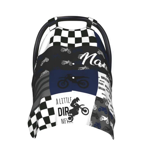 Munific Personalized Dirt Bike Black Baby Car Seat Canopy for Babies with Name, Custom Motocross Car Seat Covers for Boys, Opening Minky Nursing Breastfeeding Cover Infant Carseat Canopies for Newborn