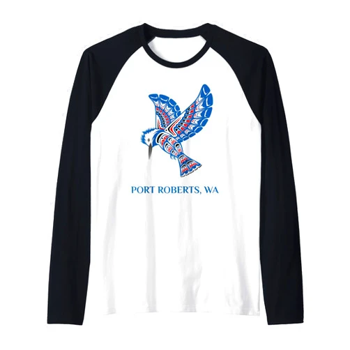 Port Roberts WA Native American Kingfisher Bird Port Roberts Washington Native American Kingfisher Bird Raglan Baseball Tee
