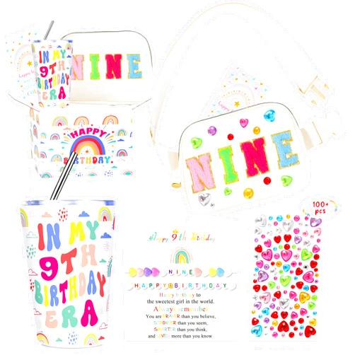 JTENGTOP 9 Year Old Beautiful Teen Girl Birthday Gifts, Gifts for 9 Year Old Sweet Teen Girls, 9th Birthday Decorations Basket Set of 5