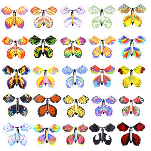 Tongcloud 25pcs Magic Wind Up Flying Butterfly Magic Fairy Flying Butterfly Wind Up Butterfly in The Book Rubber Band Powered Magic Fairy Flying Toy Great Xmas Gifts Surprise Gift (Style1)