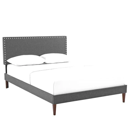 Ergode Macie Platform Bed | Solid Wood Frame | Polyester Upholstery | Tapered Wood Legs | Memory Foam Mattress Compatible | Gray