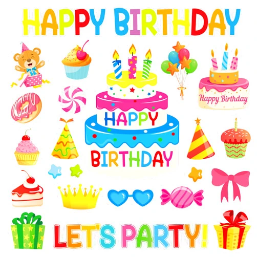 FYSUIMU 25Pcs Happy Birthday Cruise Door Magnets Decorations Colorful Birthday Cake Balloon Magnetic Stickers for Cabin Ship Refrigerator Car Carnival Party Supplies