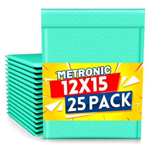 Metronic Bubble Mailer 12x15 Inch Teal 25 Pack Waterproof Padded Envelopes Self-Seal Large Bubble Mailers Cushioning Bubble Envelopes for Shipping,Books,Jewelry Makeup Supplies