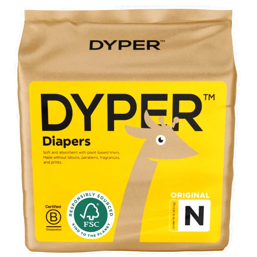 DYPER Baby Diapers Size Newborn | Honest Ingredients | Cloth Alternative | Day & Overnight | Made with Plant-Based* Materials | Hypoallergenic