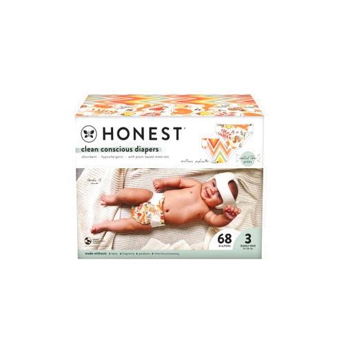 The Honest Company Clean Conscious Diapers | Plant-Based, Sustainable | Fall '22 Prints | Club Box, Size 3 (16-28 lbs), 68 Count Size 3 Fall Vibes + Foxy, Cozy, Cool