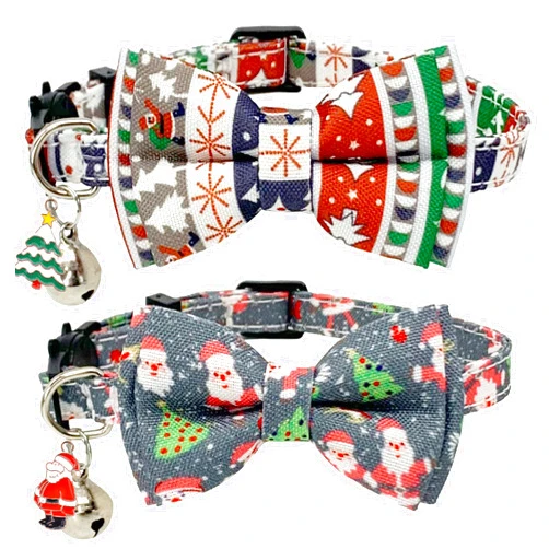 Casidoxi 2 Pcs Cat Christmas Collars Breakaway with Bell, Xmas Cat Bow Tie Christmas Cat Bowtie Collar for Kitten Cats…