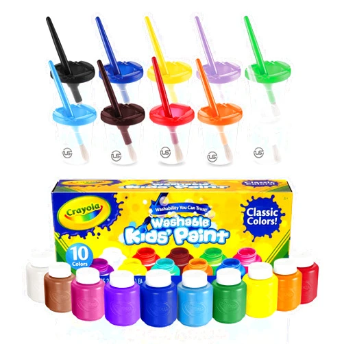 The Mega Deals Kids Painting Set, Washable Paint for Kids with Paint Cups and Toddler Paintbrushes, Non Toxic Washable Finger Paints 2 oz Each, Toddler Painting Supplies