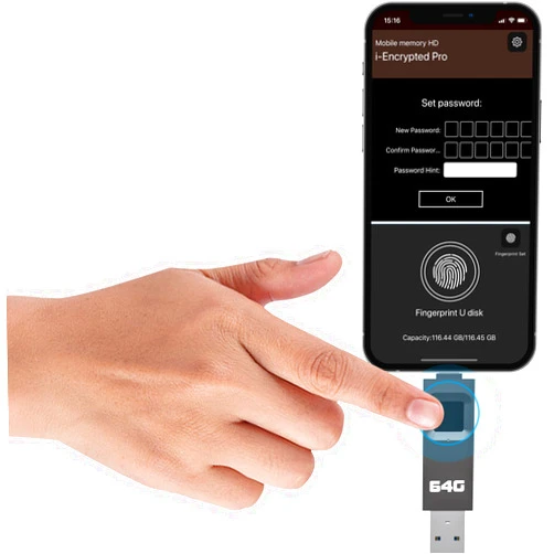 YIGORN 64GB Encrypted USB Drive,Fingerprint Flash Drive,Secure Password Protected U Disk, USB Memory Stick, USB Thumb Drive,Encryption Storage for iPhone/iPad/iPadmini/Mac/PC