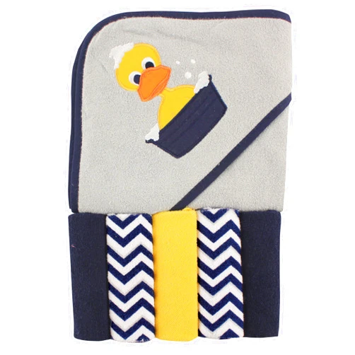 Luvable Friends Unisex Baby Hooded Towel with Five Washcloths, Duck, One Size Duck One Size