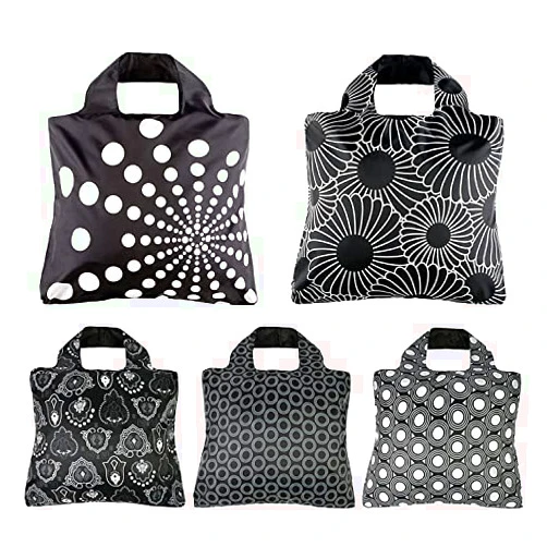 Envirosax Reusable Bag Polyester Shopping Grocery Tote Bags Set of 5 Monochromatic Designs Water Resistant