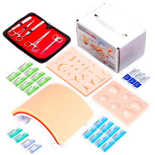 Medarchitect Premium Suturing Skill Trainer Including DIY Incision Suture Pad with Hook & Loop Replacement Design, 19 Pre-Cut Wounds Pad & Complete Tools for Advanced Suture Skill Practice