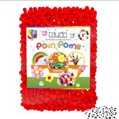 Caydo 1000 Pieces 1cm Red Pom Poms with 100 Pieces Wiggly Eyes Crafts Pom Poms Balls for Crafts for Kids for Art Creative Crafts and Christmas Decoration