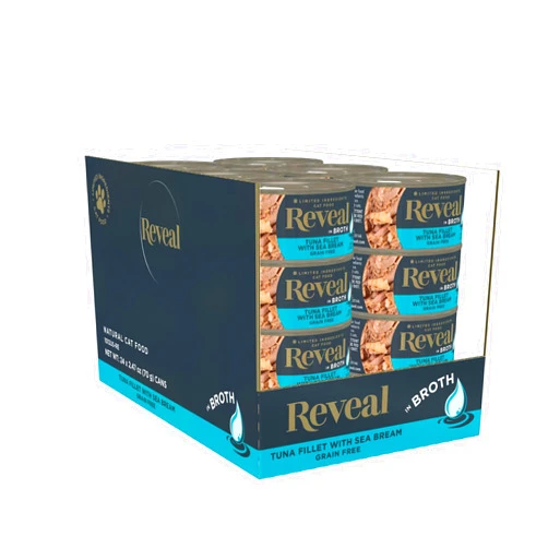 Reveal Natural Wet Cat Food, 24 Count, Grain Free, Limited Ingredient Canned Food for Cats, Tuna with Sea Bream in Broth, 2.47 oz Cans