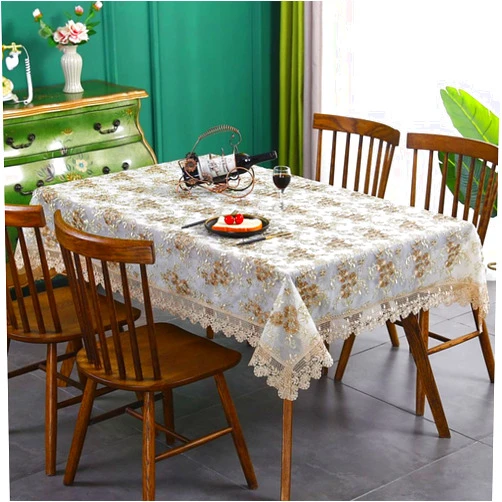 Musolaree Rose Floral Embroidered Lace Tablecloth Polyester Rectangular Tablelineth Vintage Oblong Table Cover for Dinning Home Holiday Party Kitchen Round Table Decoration(Tan,24 * 24 Square)