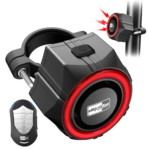 EMjollRay Bike Alarm,110dB Loud Waterproof Wireless E-Bike Alarm with Remote,Anti Theft Alarm Adjustable Volume Motorcycle Alarm Wireless Motion Sensor Alarm for Bicycle, Ebike,Ebike Accessories