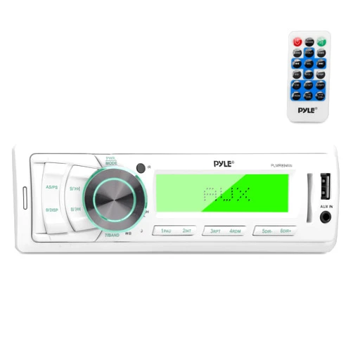 Pyle PLMR89WW Marine Stereo Radio Headunit Receiver, Aux (3.5mm) MP3 Input, USB Flash & SD Card Readers, Remote Control, Single DIN (White)