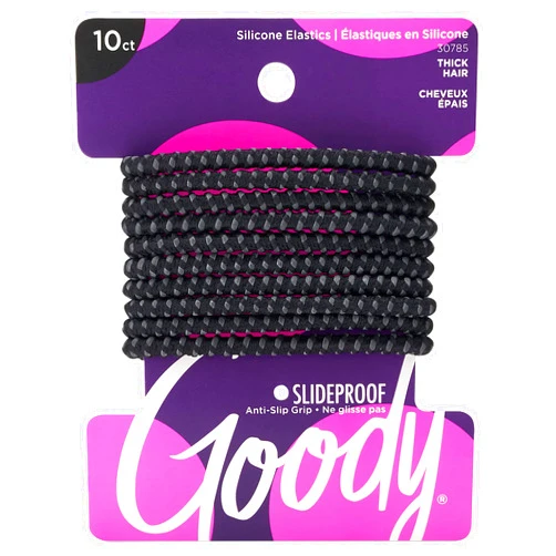 Goody Nonslip Womens Elastic Hair Tie Black - 4MM for Medium Hair- Ouchless Pain-Free Hair Accessories for Women Perfect for Long Lasting Braids, Ponytails and More, 10 Count (Pack of 1)