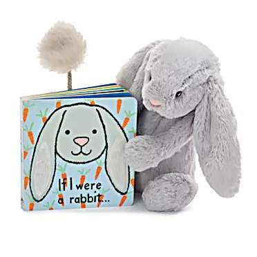 Jellycat If I were a Rabbit Board Book and Bashful Grey Bunny Stuffed Animal, Medium 12 inches
