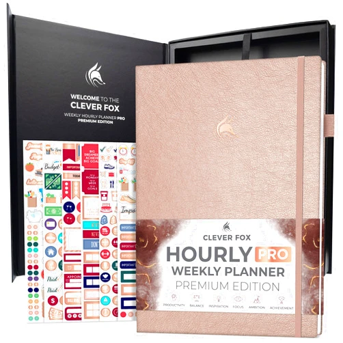 Clever Fox Hourly Planner PRO Premium – Undated Schedule Planner with Daily Time Slots – Personal Organizer Notebook for Time Management – Weekly & Monthly Life Journal, A4 size (Rose Gold)