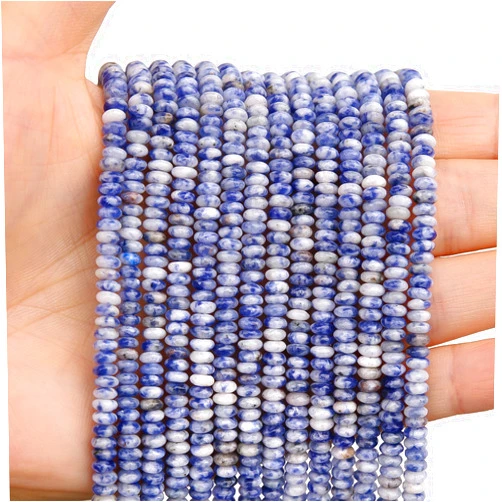 BONNY BOXX 150PCs Natural 2 * 4mm Blue Dot Rondelle Beads, Natural Abacus Disk Stone Beads Loose Spacer Gemstone Beads for DIY Bracelet Necklace Jewelry Making
