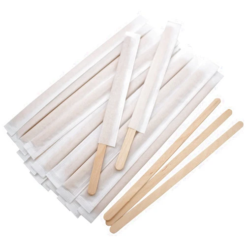 BLUE TOP Individually Paper Wrapped Wooden Coffee Stirrers 7 Inch Pack 500, Disposable Wood Sticks for Coffee/Tea/Hot Beverage/Hot Chocolate/Cold Drinks, Wood Blenders for butter sugar,Craft Stick