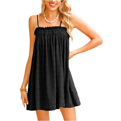 MakeMeChic Women's Summer Mini Dress Spaghetti Strap Sleeveless Short Ruffle Cami Dresses