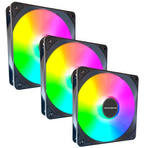JAZZCOOLING 120mm Case Fan 3 Pack RGB Fans, FS-120 High Performance Quiet 120mm Cooling PC Fans, with Hydraulic Bearing - Low Noise with 12v 3pin and molex 4pin PSU Plug Computer RGB Case Fans for PC Case