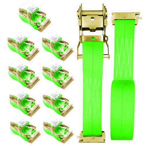 SALUINOKI 10Pack E Track 2 Ratchet Strap Etrack Van Strap Green Box Truck Strap Accessories Heavy Duty 12ft E Track Accessories 4400lbs Breaking Load, 2200 Working Load