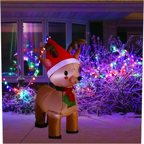 Sunnydaze 3.5-Foot Santa's Cheerful Reindeer Inflatable Christmas Decoration - Fan Blower and LED Lights