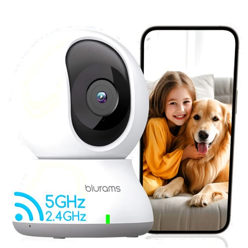 blurams Indoor Security Camera, 2K Pet Camera, 5GHz/2.4GHz Dual-Band, PTZ Dog Camera with Phone App, 360° Cameras for Home Security, 2-Way Audio, Motion Tracking, Night Vision, Siren, Cloud&SD