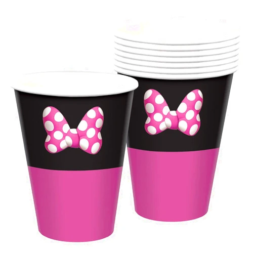 Amscan Minnie Mouse Forever Pink & Black Paper Cups - 9 oz (8 Pcs) - Disposable Party Cups - Perfect for Kids Parties & Celebrations