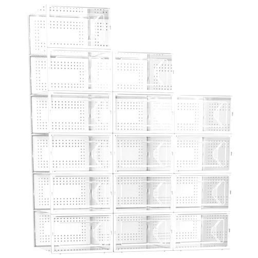 Kuject 15 Pack Shoe Storage Boxes, Large Clear Plastic Stackable Shoe Organizer for Closet, Connect Left and Right Shoe Boxes Case Container Bin for Entryway, Drop Front, Fit for Size 10(White)