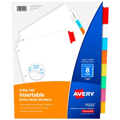 Avery Big Tab Insertable Extra Wide Dividers, 8 Multicolor Tabs, 1 Set (11222)