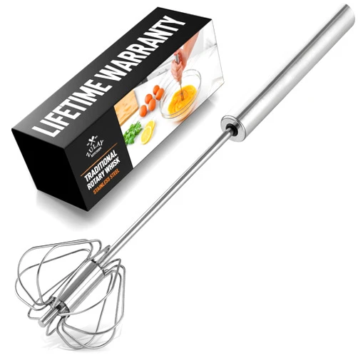 Zulay Kitchen Zulay Egg Beater Whisk - Push Whisk for Cooking - Egg Whisk Mixer, Hand Mixer Manual, Automatic Whisk Cooking Tool - Hand Whisk for Kitchen Baking - Stainless Steel